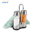 Stainless Steel Condiment Set Salt and Pepper Glass Jar with Napkin Holder